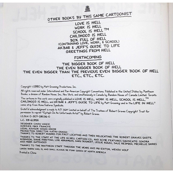 THE BIG BOOK OF HELL Hardcover 1st ed. Matt Groening SIMPSONS Cartoons VGUC 1990 - Picture 3 of 12